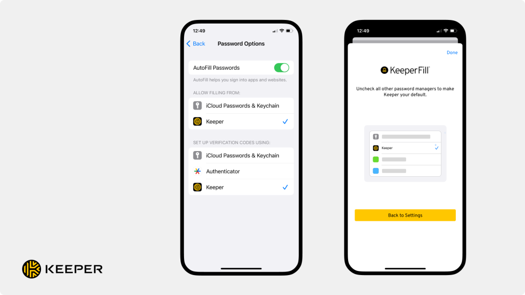 Keeper AutoFill Password Options on Apple iOS