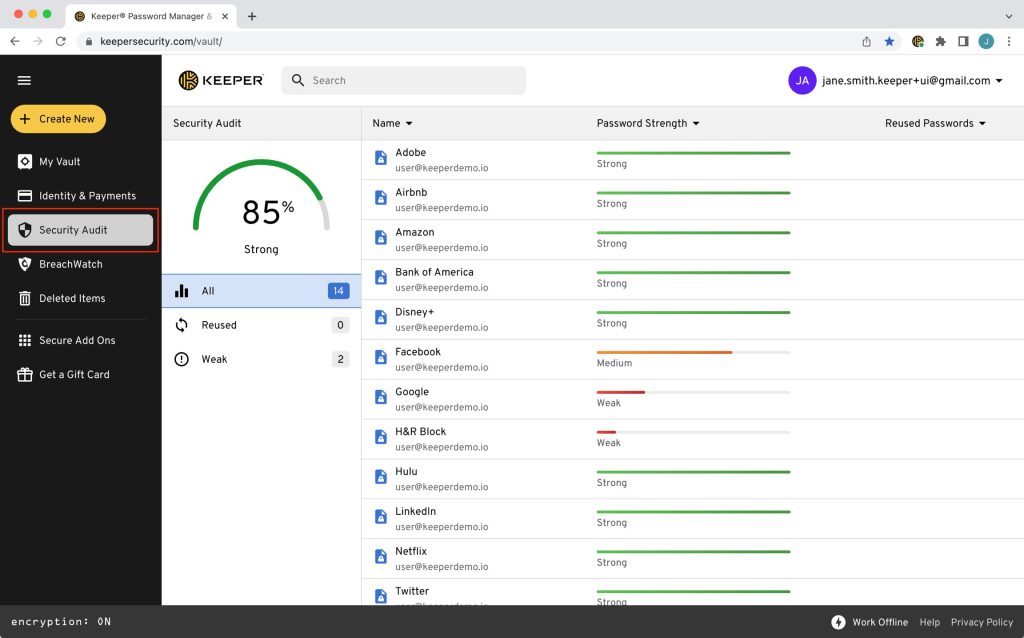 Keeper Security Audit Security Score