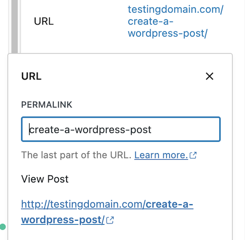 WordPress Gutenberg Change post permalink